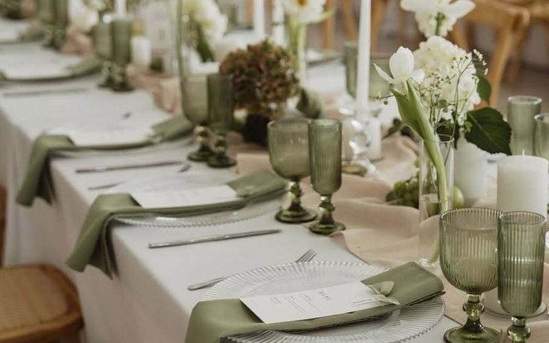 Styled tablescape with hired tableware and glassware